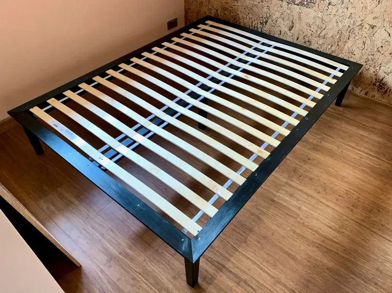 Bespoke handmade solid wood double bed frame finished with a rich black India ink stain