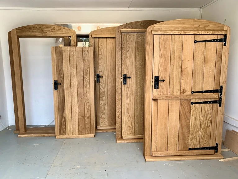 Bespoke heavy duty timber stable style split entry doors custom crafted for a round outdoor yurt building